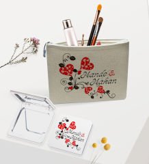 BK Gift Kişiye Özel Keten Makyaj Çantası ve Ayna Seti, Sevgiliye Hediye, Sevgililer Günü Hediyesi, Doğum Günü Hediyesi-8