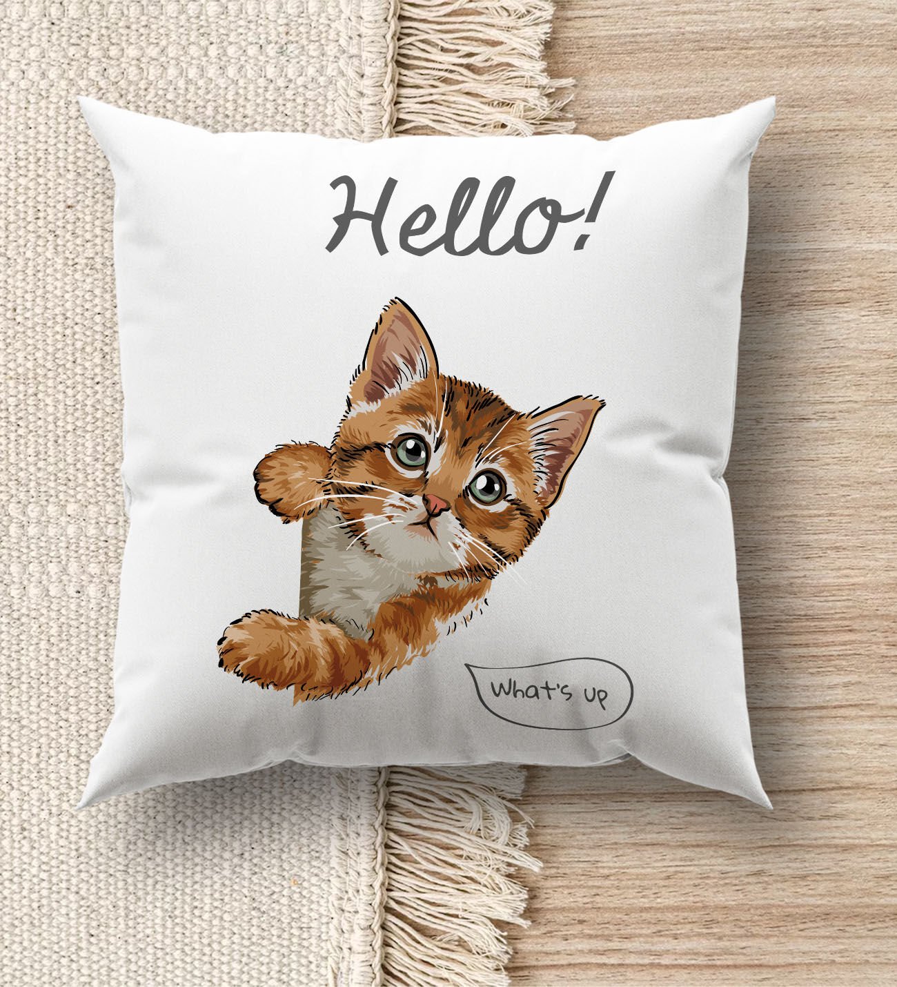 BK Gift Kedi Tasarımlı Beyaz Kırlent Yastık, Ev Hediyesi, Ev Dekorasyonu, Dekoratif Hediye-4