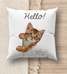 BK Gift Kedi Tasarımlı Beyaz Kırlent Yastık, Ev Hediyesi, Ev Dekorasyonu, Dekoratif Hediye-4