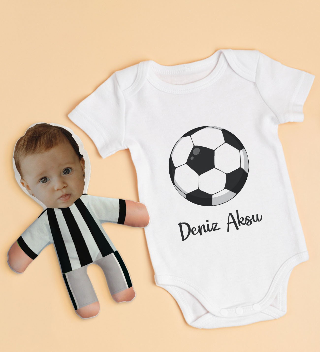 BK Kids Kişiye Özel Fotoğraflı Bebek Yastık ve Bebek Body Zıbın Hediye Seti - Model 3.5