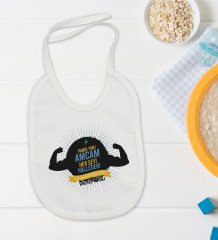 BK Kids Kişiye Özel Amcam Her Şeyi Halleder Tasarımlı Bebek Body Zıbın ve Mama Önlüğü Hediye Seti - Model 1