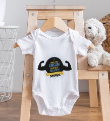 BK Kids Kişiye Özel Amcam Her Şeyi Halleder Tasarımlı Bebek Body Zıbın ve Mama Önlüğü Hediye Seti - Model 1