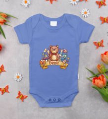 BK Kids Kişiye Özel İsimli Mavi %100 Pamuklu Kısa Kol Bebek Body Zıbın-12, Yeni Doğan Bebek Hediyesi