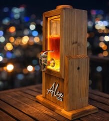 BK Gift Kişiye Özel İsimli LED Işıklı Ahşap İçecek Dispenseri – Musluklu Işıklı Bar Standı