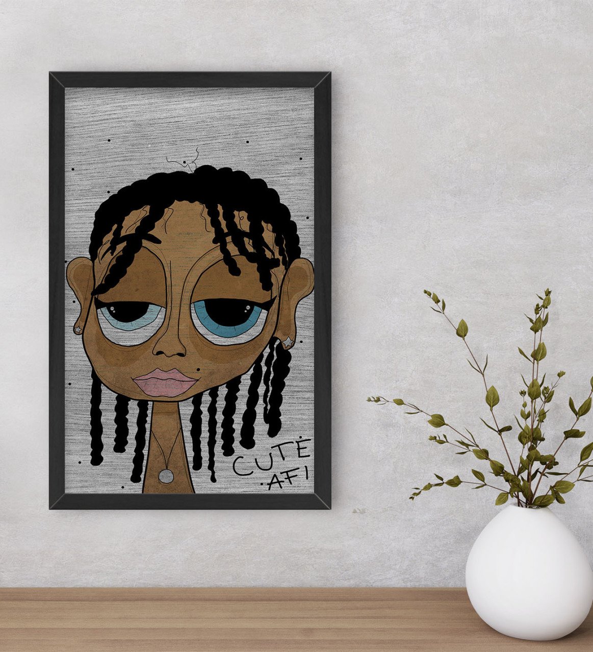 BK Home The Lazy People Collection Cute Girl Dekoratif Ahşap Siyah Çerçeveli Tablo-1