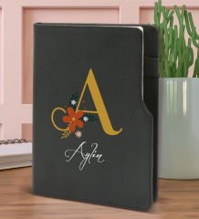 BK Gift Kişiye Özel Harf ve İsim Tasarımlı Siyah Termo Deri Not Defteri 15x21cm-1