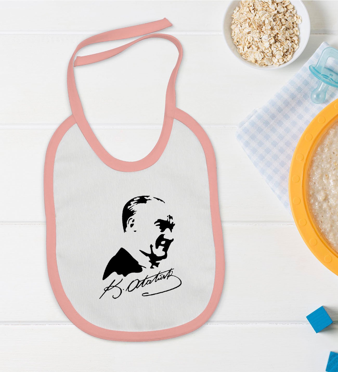 BK Kids Atatürk Temalı Pembe Bebek Mama Önlüğü-26