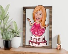 BK Gift Kişiye Özel Kadın Doğum Günü Karikatürlü 3D Ahşap Tablo, Sevgiliye Hediye, Arkadaşa Hediye, Yıl Dönümü Hediyesi, Doğum Günü Hediyesi-1