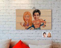 Kişiye Özel Sevgililer Karikatürlü Otantik Ahşap Palet Tablo-8