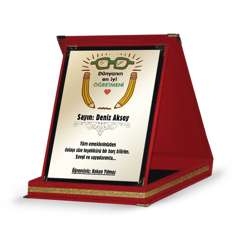 Kişiye Özel Kırmızı Plaket (Öğretmenler Günü Temalı-19)