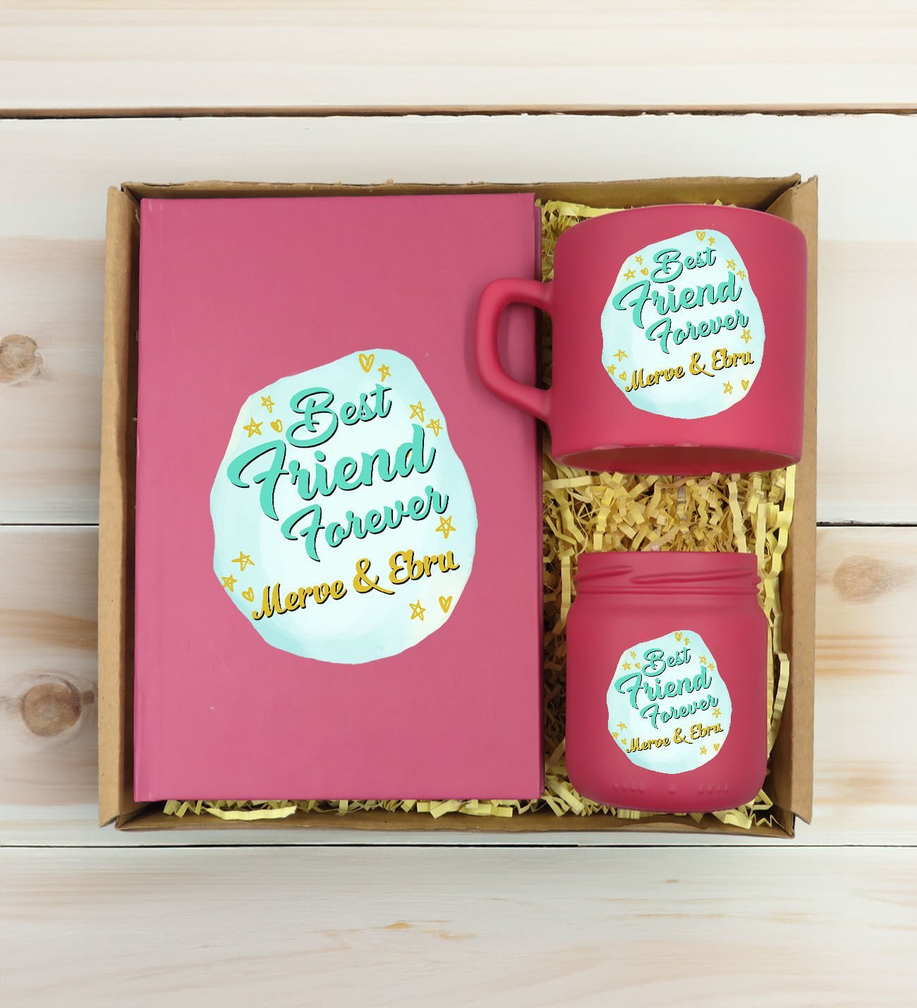 BK Gift Kişiye Özel İsimli DTF Best Friend Temalı Leylak Defter & Kahve Fincanı & Mum Hediye Seti-2, Arkadaşa Hediye, Doğum Günü Hediyesi