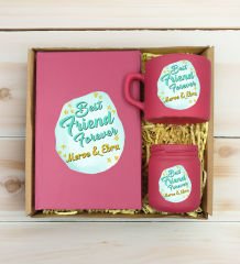 BK Gift Kişiye Özel İsimli DTF Best Friend Temalı Leylak Defter & Kahve Fincanı & Mum Hediye Seti-2, Arkadaşa Hediye, Doğum Günü Hediyesi