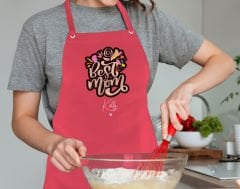 BK Gift Kişiye Özel İsimli Anneler Günü Tasarımlı Profesyonel Kırmızı Mutfak Önlüğü, Aşçı Önlüğü, Şef Önlüğü, Anneye Hediye-5