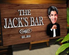BK Gift Kişiye Özel Karikatürlü Kabartma Tasarım Ceviz Ahşap Bar Tabelası, Home Bar Tabela, Rustik Ev Dekorasyonu, Duvar Dekoru-3