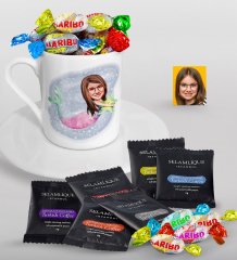 Kişiye Özel Deniz Kızı Karikatürlü Türk Kahvesi Fincanı Selamlique Karışık Türk Kahvesi ve Haribo Şeker Hediye Seti-1
