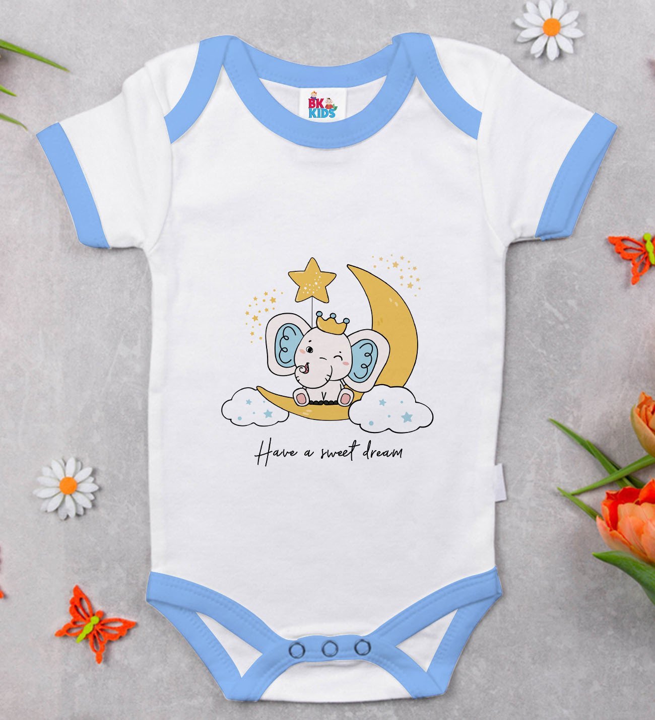 BK Kids Sweet Dream Tasarımlı Mavi Bebek Body Zıbın-1