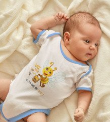 BK Kids Sevimli Arı Tasarımlı Mavi Bebek Body Zıbın-1