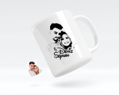 Kişiye Özel İsimli Sevgililer Silüet Beyaz Kupa Bardak-1