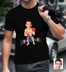 Kişiye Özel Bay Boksör Karikatürlü Siyah T-Shirt