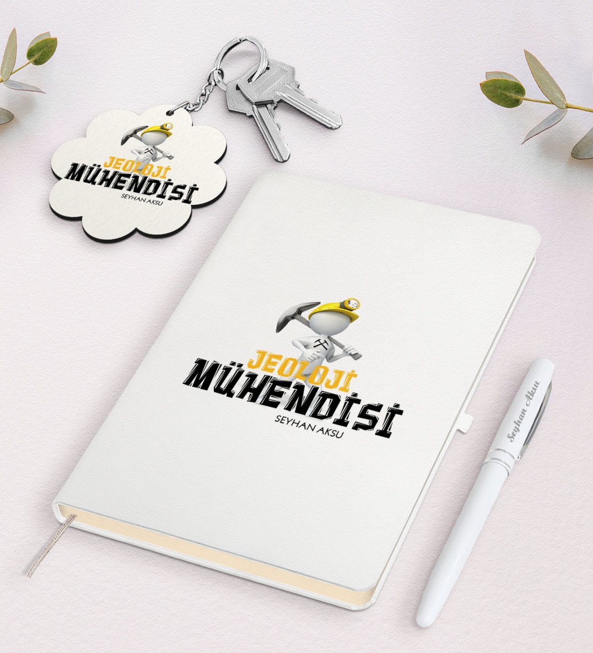Kişiye Özel Jeoloji Mühendisi Beyaz Defter Kalem Ve Anahtarlık Hediye Seti-1