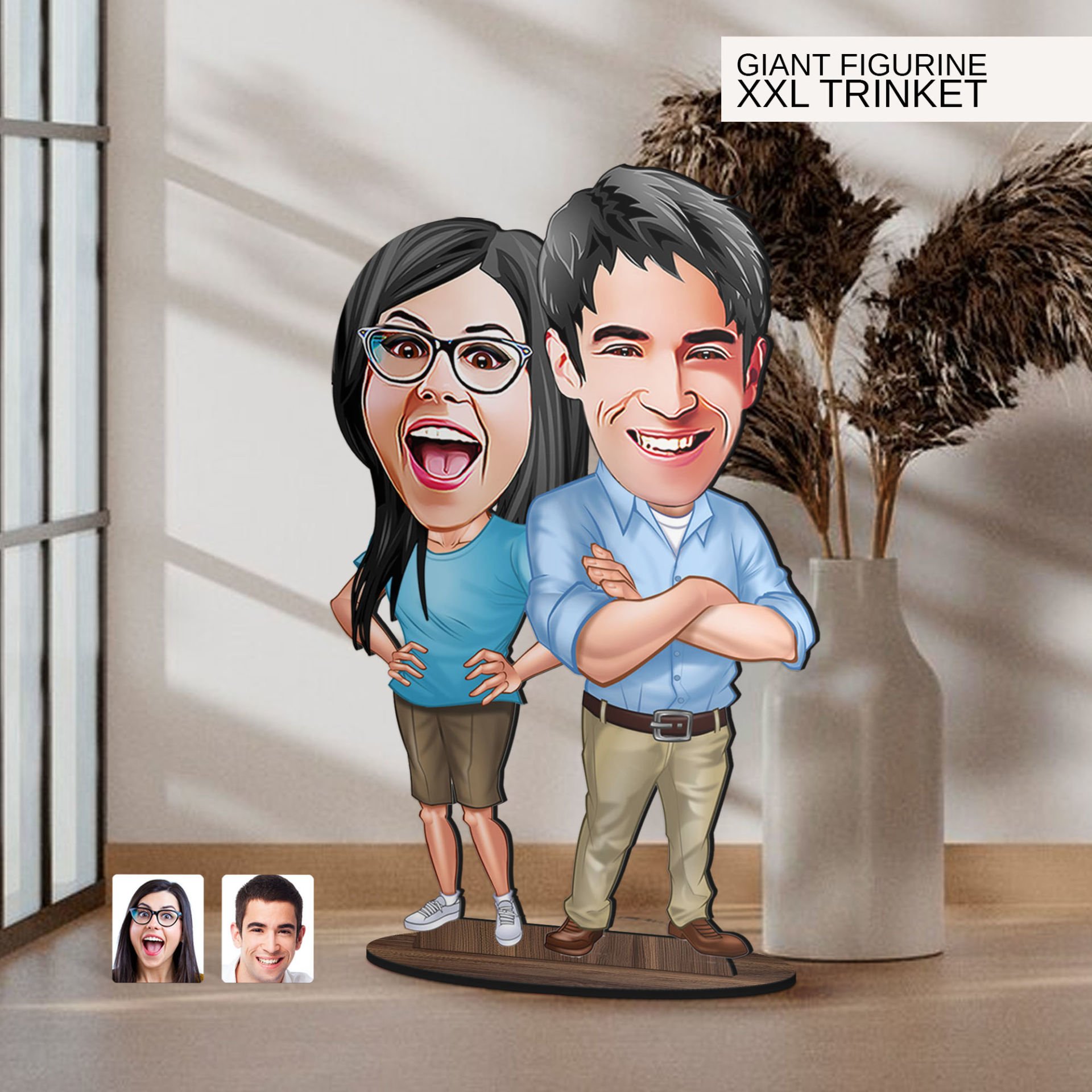 BK Gift Kişiye Özel Sevgililer Karikatürlü Büyük Boy Ahşap Biblo-101, Arkadaşa Hediye , Sevgiliye Hediye, Kişiye Özel Biblolar
