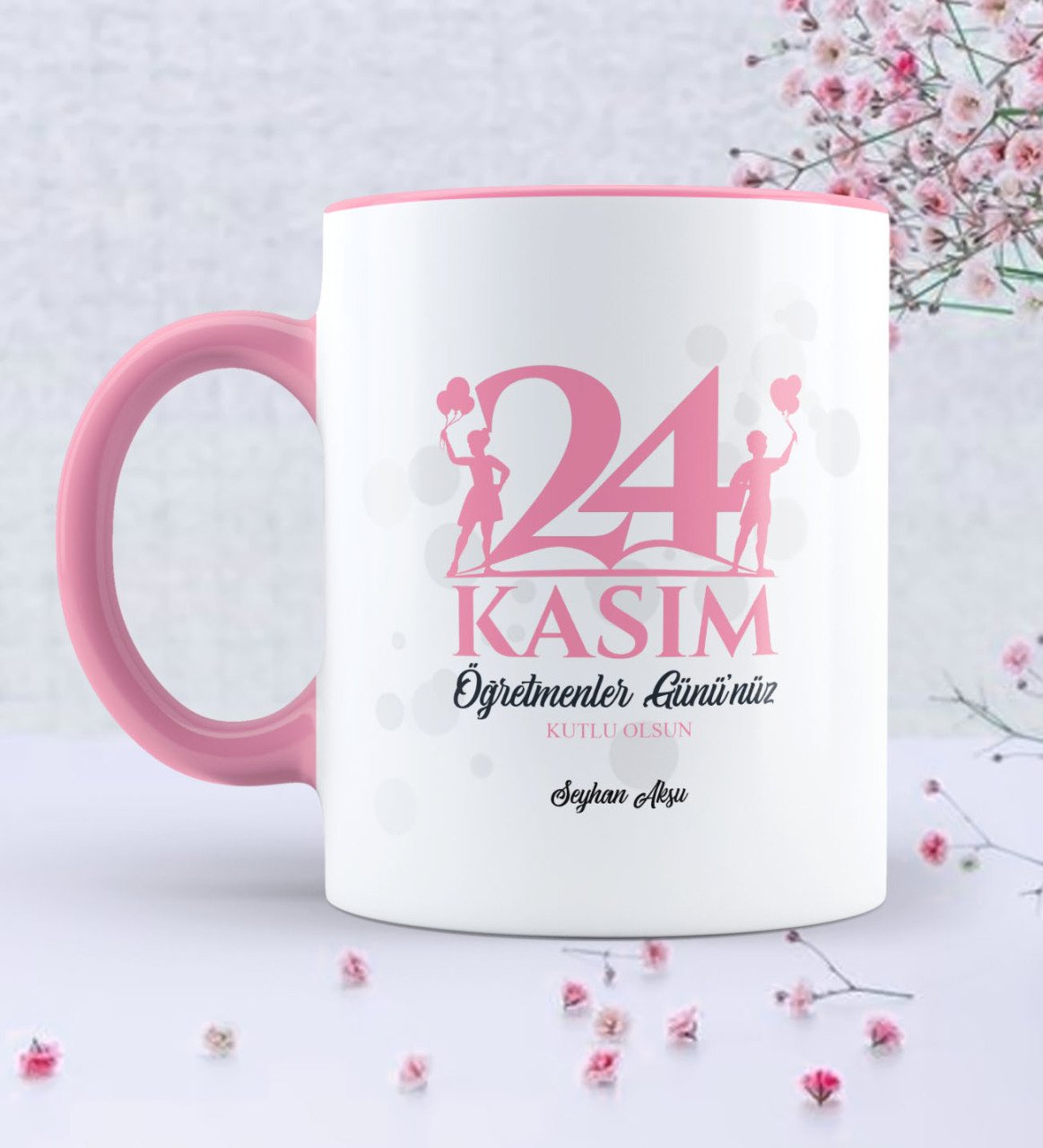 Kişiye Özel Öğretmenler Gününüz Kutlu Olsun Pembe Kupa Bardak - 2