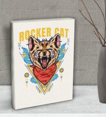 BK Gift Rocker Cat Tasarımlı Dekoratif Mini Kanvas Tablo 15x20cm-1