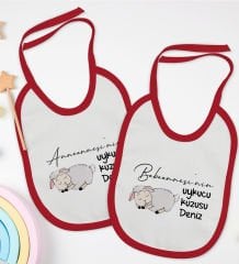 BK Kids Kişiye Özel Anneanne ve Babaanne Tasarımlı 2’li Kırmızı Mama Önlüğü-2