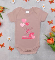 BK Kids Kişiye Özel İsimli Pembe %100 Pamuklu Kısa Kol Bebek Body Zıbın-1, Yeni Doğan Bebek Hediyesi
