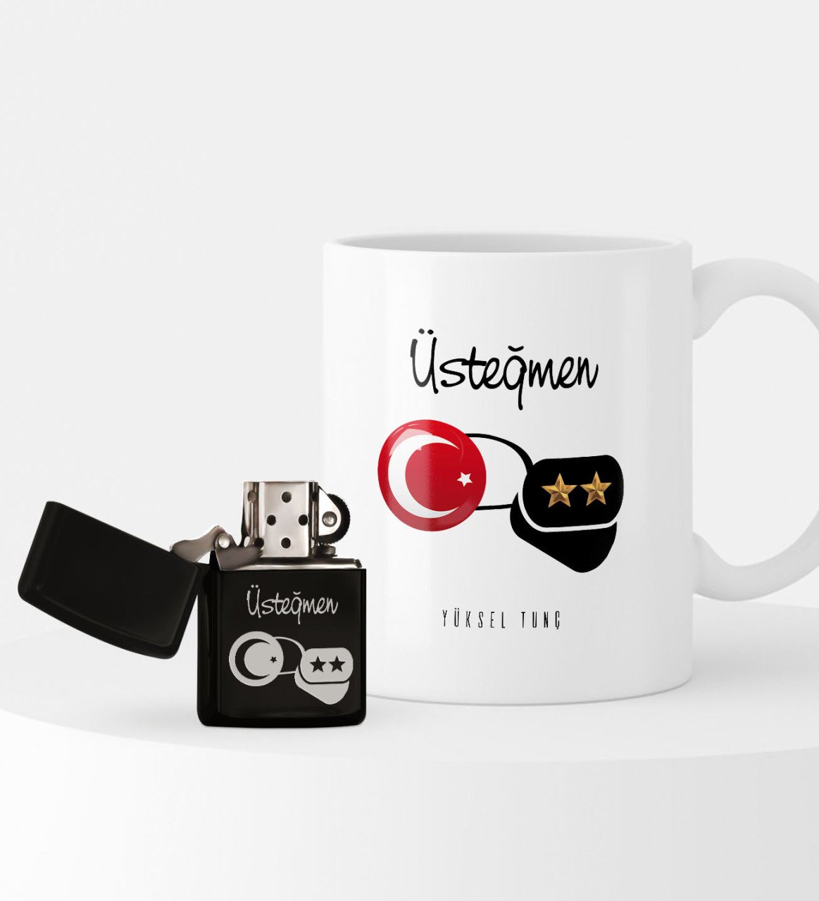 Kişiye Özel Üsteğmen Temalı Çakmak ve Kupa Seti - 1