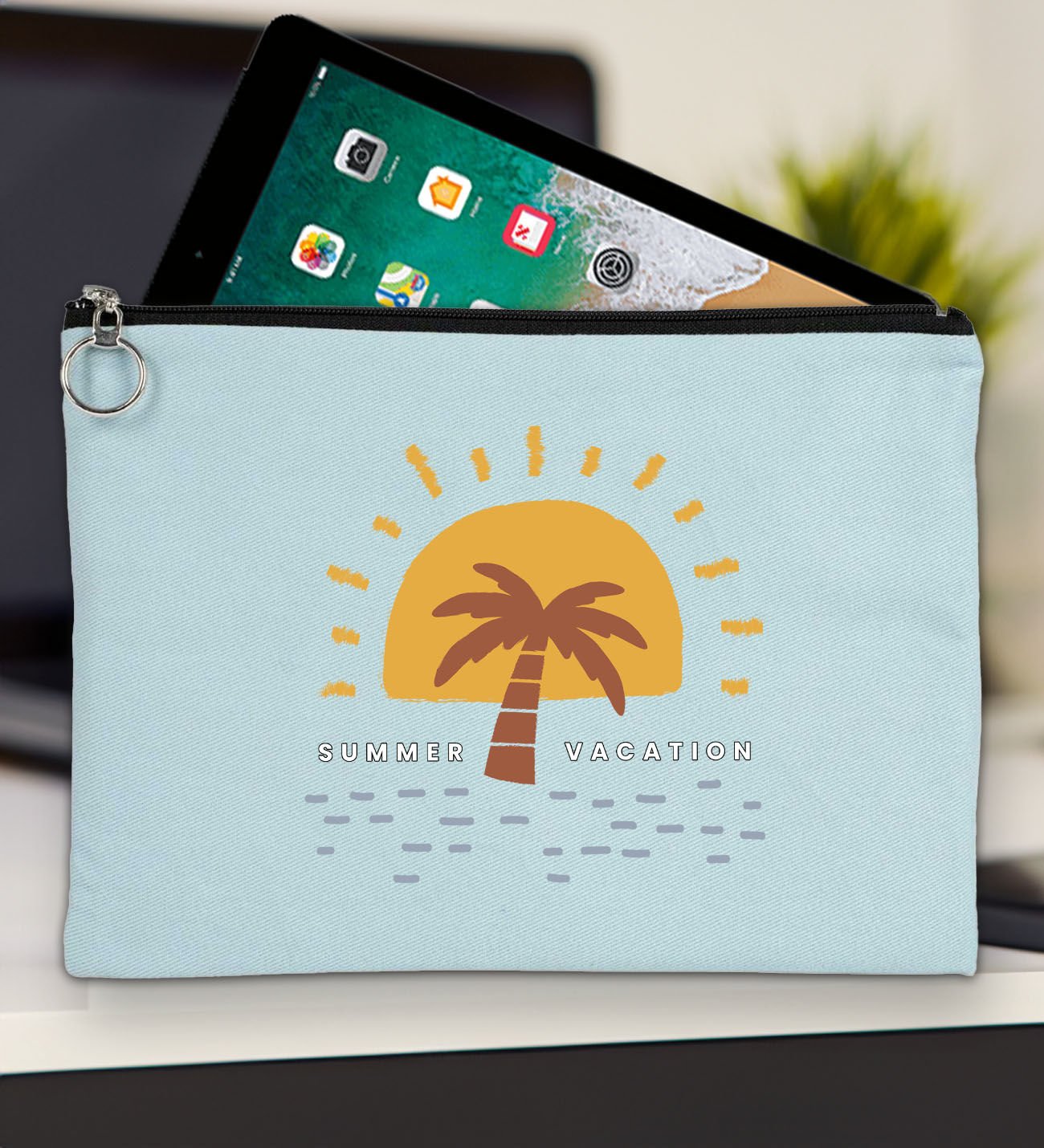 BK Gİft Yaz Temalı-6 Açık Mavi Tablet Çantası 30x21cm, Ipad Çantası, Baskılı Tablet Kılıfı