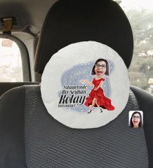 Kişiye Özel İsimli Kadın Kolay Yetişmiyor Karikatürlü Yuvarlak Araç Koltuk Yastığı-1