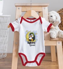 BK Kids Uykucu Güzel Tasarımlı Kırmızı Bebek Body Zıbın ve Mama Önlüğü Hediye Seti-1