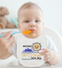 BK Kids Kişiye Özel Amcamı Çok Seviyorum Tasarımlı Bebek Body Zıbın ve Mama Önlüğü Hediye Seti - Model 1