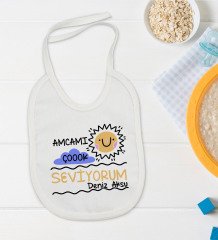 BK Kids Kişiye Özel Amcamı Çok Seviyorum Tasarımlı Bebek Body Zıbın ve Mama Önlüğü Hediye Seti - Model 1