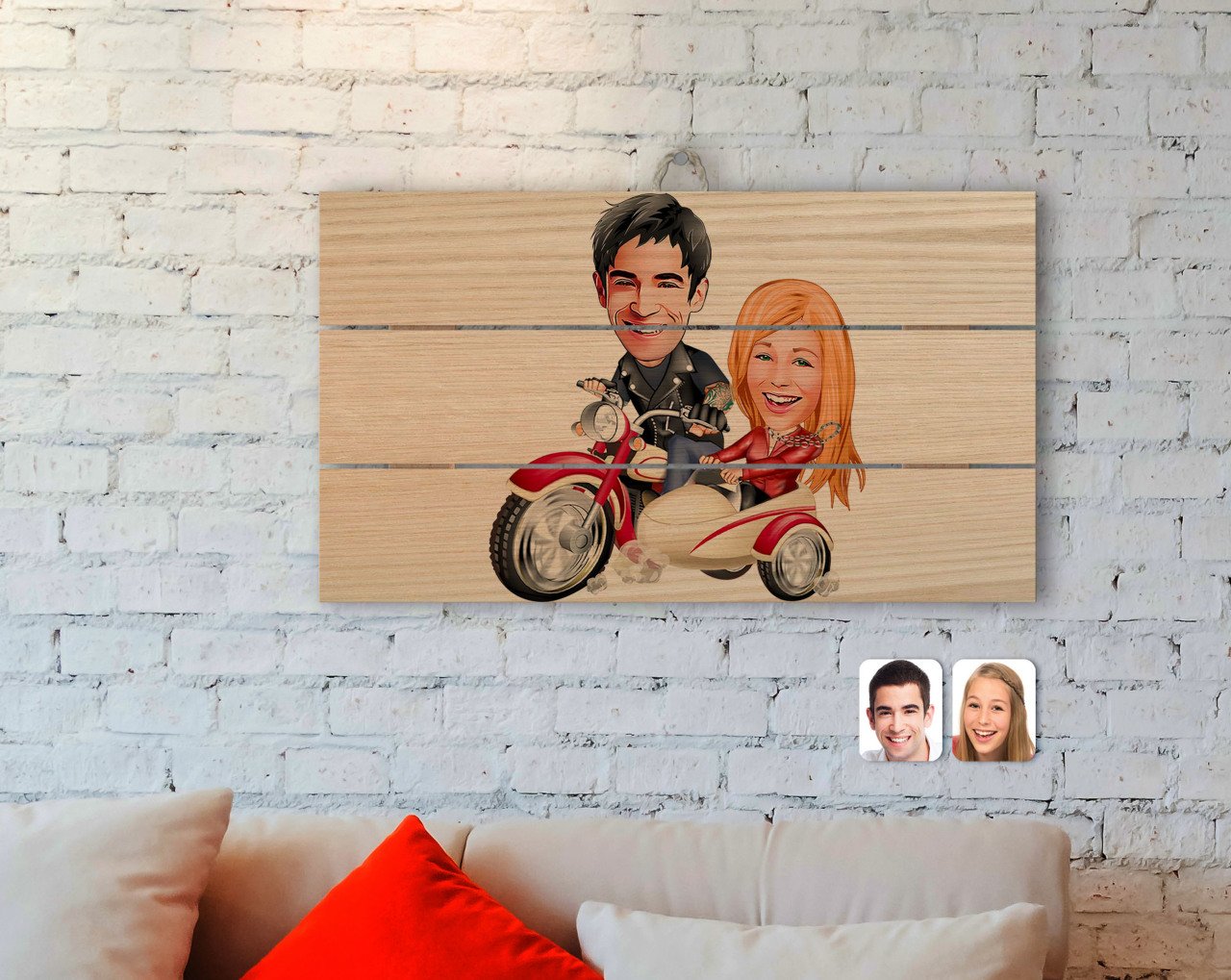 Kişiye Özel Sevgililer Karikatürlü Otantik Ahşap Palet Tablo-12