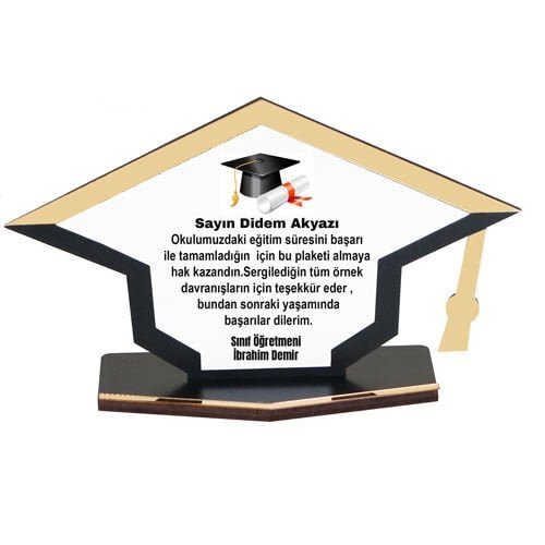 Sublimasyon Metal Baskılı Kep Mezuniyet Plaketi - Beyaz Metalli
