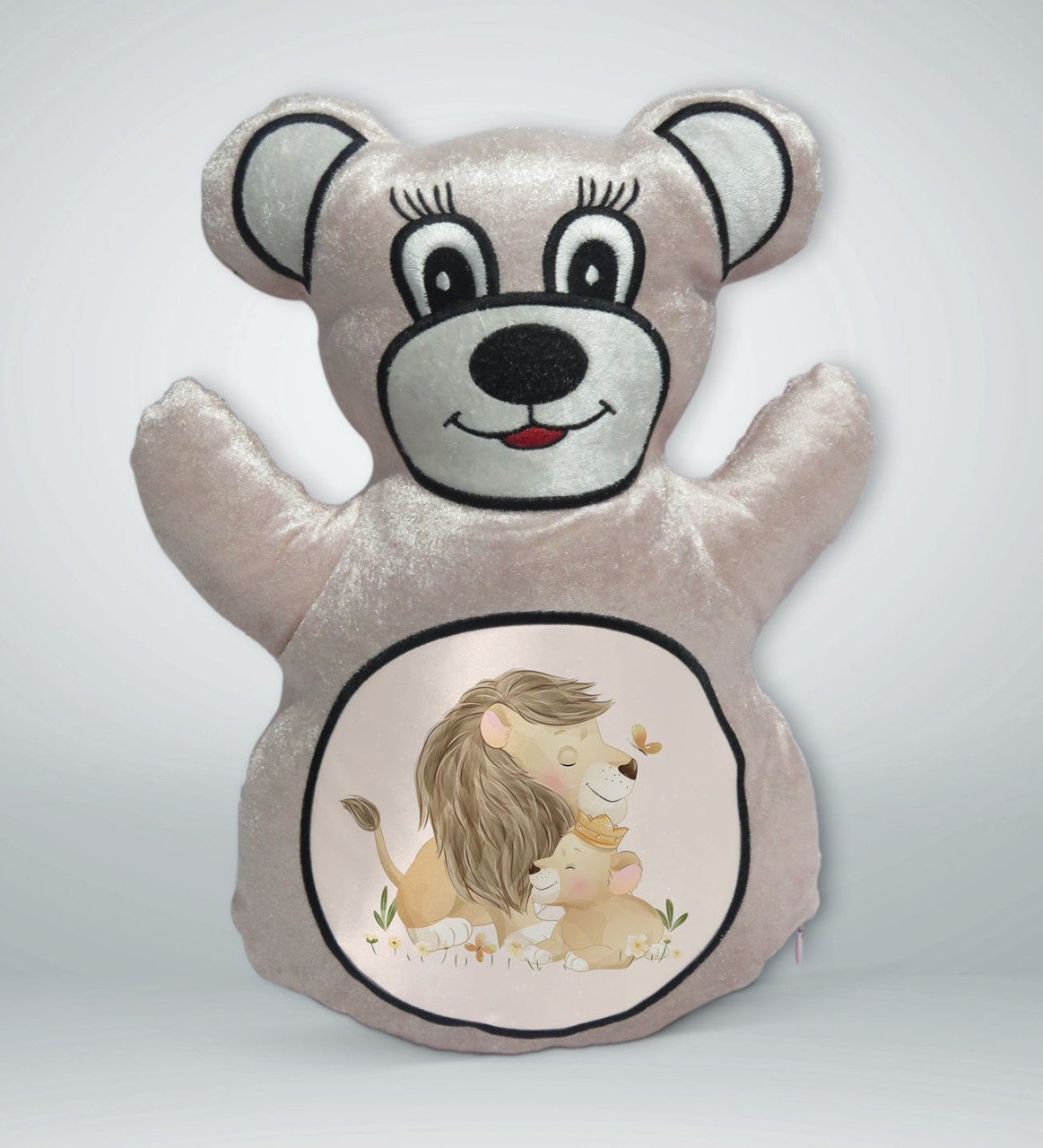 BK Gift Sevimli Aslan Tasarımlı Krem Ayıcık Yastık-4