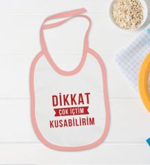 BK Kids Dikkat Çok İçtim Tasarımlı Pembe Bebek Body Zıbın ve Mama Önlüğü Hediye Seti-1