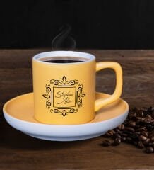 BK Gift Kişiye Özel İsimli Mat Sarı Renk Türk Kahvesi Fincanı-1, Renkli Türk Kahvesi Fincanı