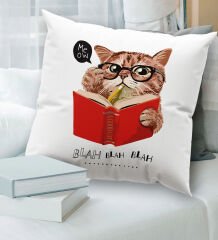 BK Gift Kedi Tasarımlı Beyaz Kırlent Yastık, Ev Hediyesi, Ev Dekorasyonu, Dekoratif Hediye-5