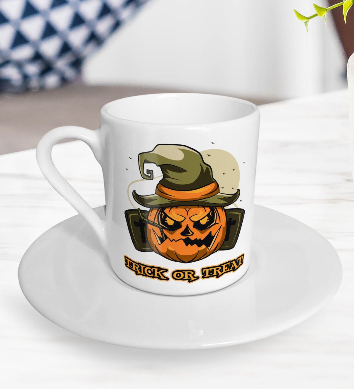 BK Gift Halloween Trick or Treat Tasarımlı Türk Kahvesi Fincanı-1