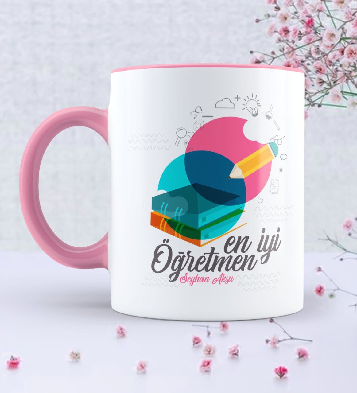 Kişiye Özel En İyi Öğretmen Pembe Kupa Bardak - 3