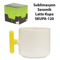 Sublimasyon Sarı Kulplu Seramik Latte Kupa - Kutulu