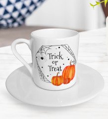 BK Gift Halloween Trick or Treat Tasarımlı Türk Kahvesi Fincanı-2
