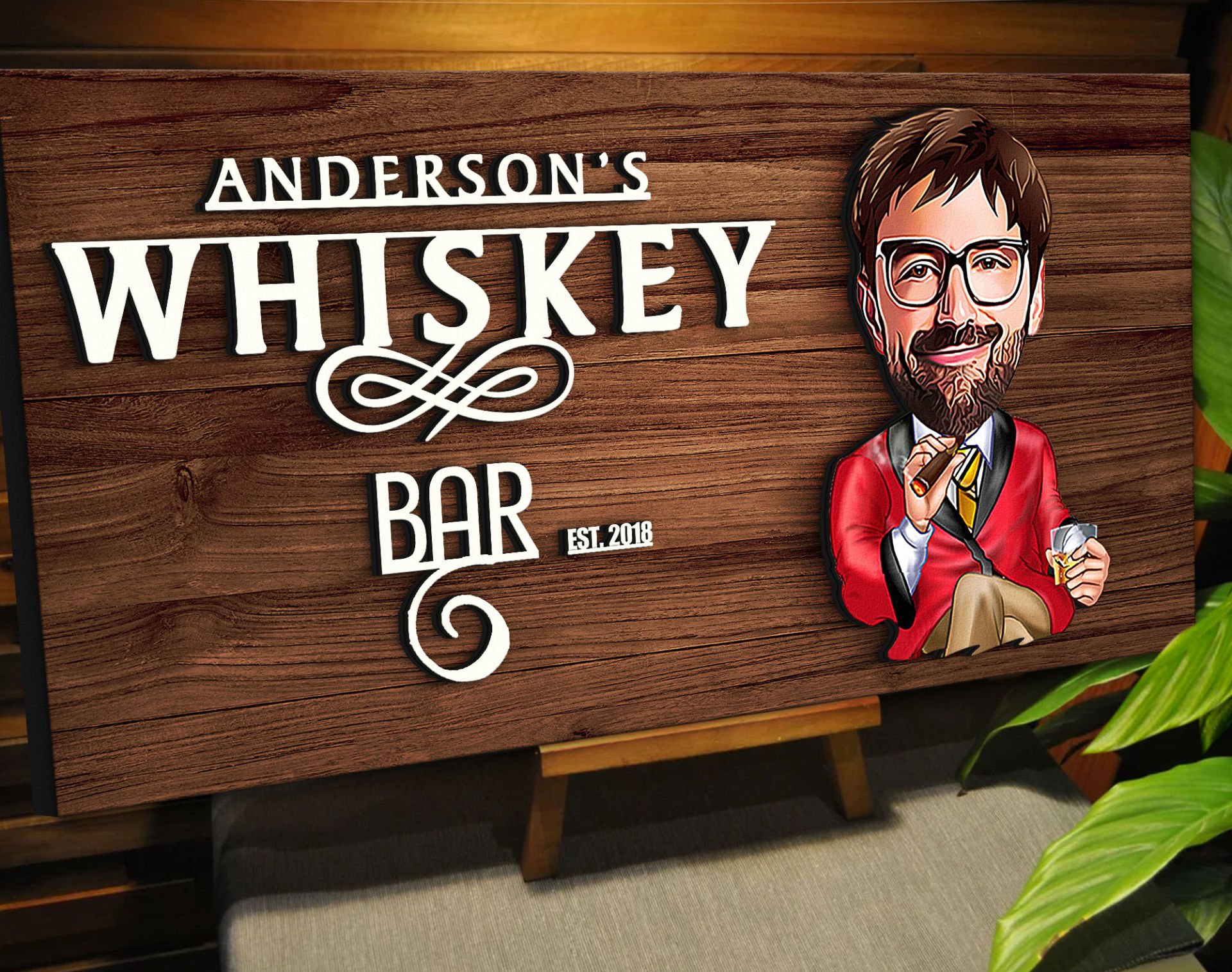 BK Gift Kişiye Özel Karikatürlü Kabartma Tasarım Ceviz Ahşap Bar Tabelası, Home Bar Tabela, Rustik Ev Dekorasyonu, Duvar Dekoru-5