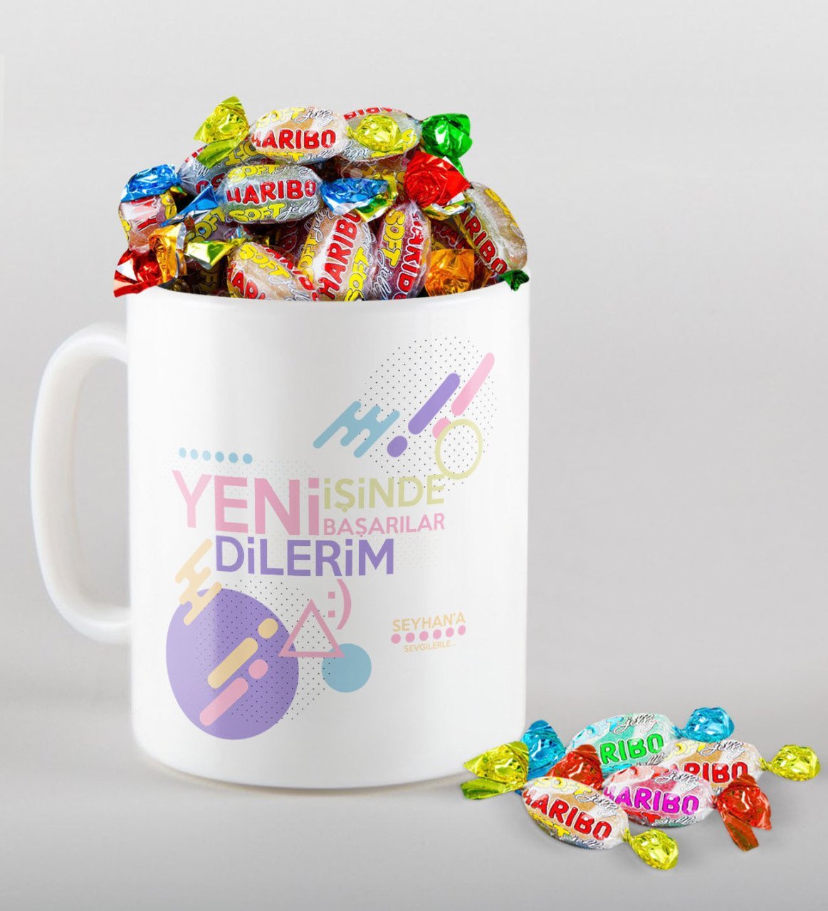 Kişiye Özel Yeni İşinde Başarılar Dilerim Kupa ve Haribo Şeker Hediye Seti-2