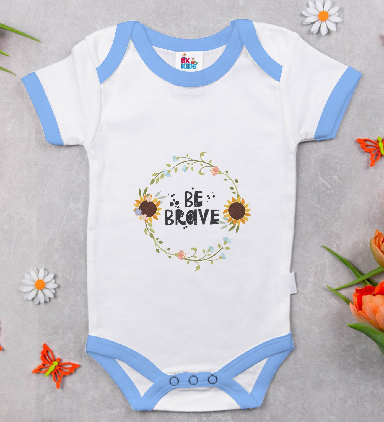 BK Kids Be Brave Tasarımlı Mavi Bebek Body Zıbın-1