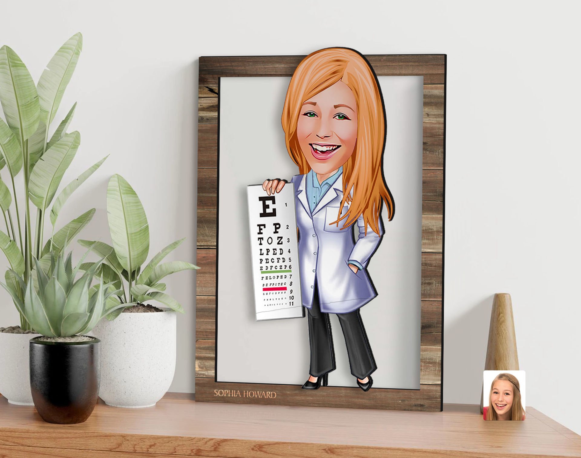 BK Gift Kişiye Özel Kadın Göz Doktoru Karikatürlü 3D Ahşap Tablo, Sevgiliye Hediye, Arkadaşa Hediye, Yıl Dönümü Hediyesi, Doğum Günü Hediyesi-1