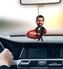 Kişiye Özel Bay Patron Karikatürlü Ahşap Araba Dikiz Ayna Süsü-1